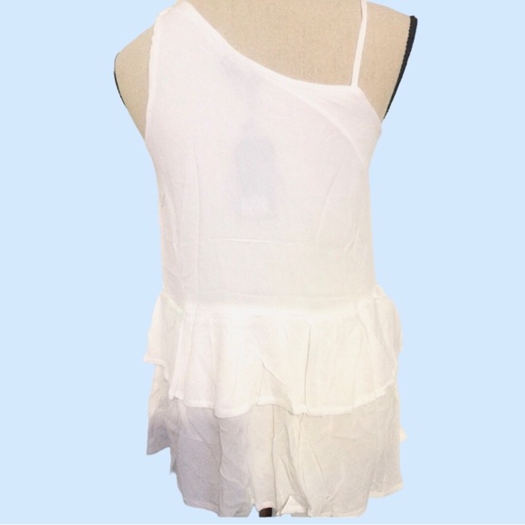 ❌DONATED❌Off White Lightly Lined Ruffled Hem One Shoulder Top - Picture 6 of 10